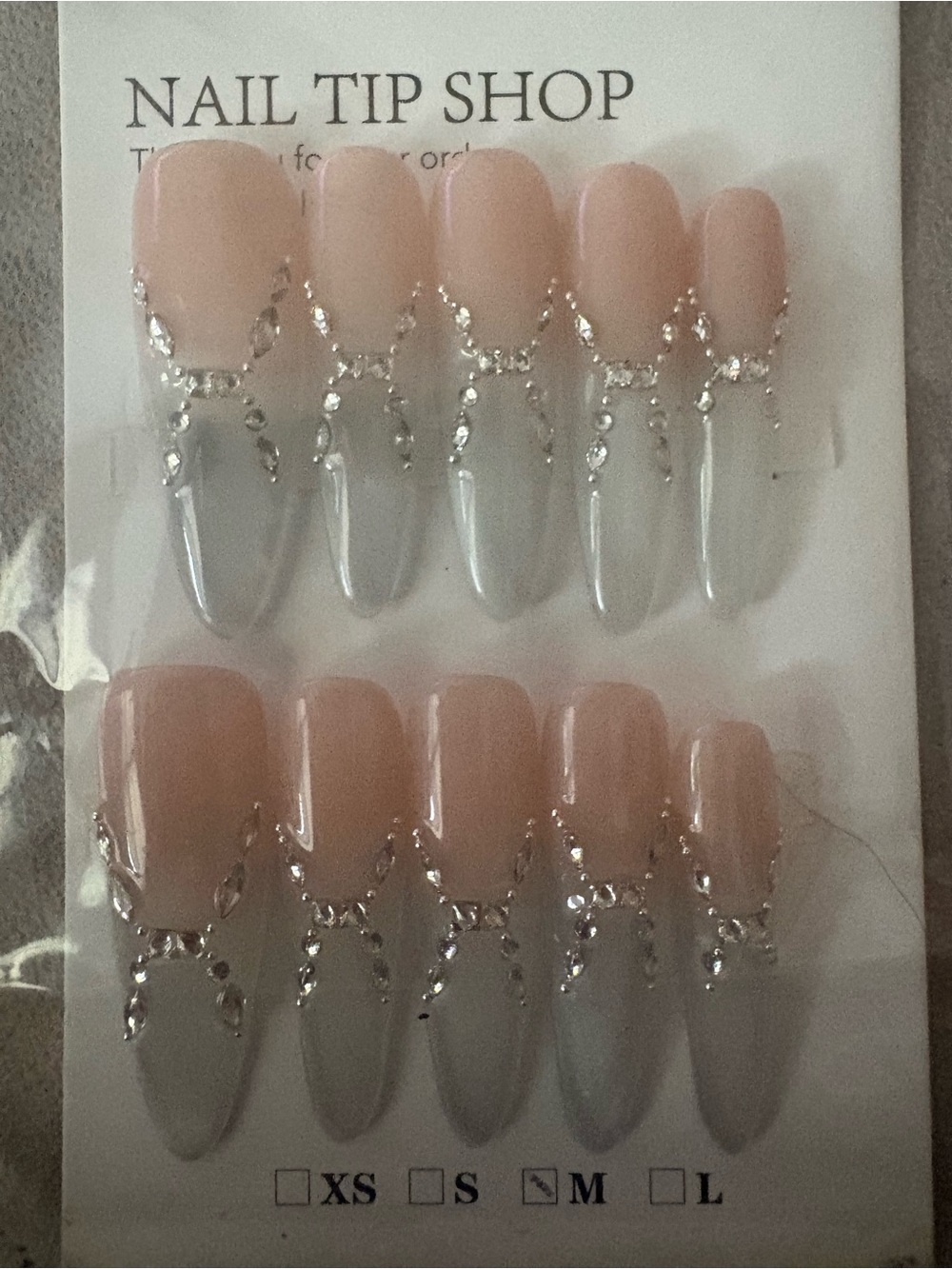 Pink Ombre Rhinestone Press-On Nails size Medium